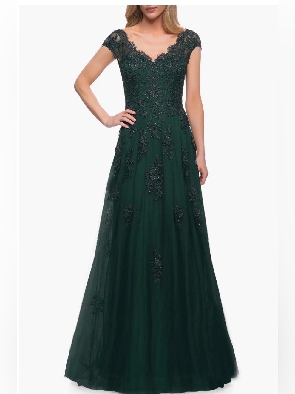 La Femme Dark Emerald Embellished Formal Gown Nwt $578 Nordstrom Sz 14